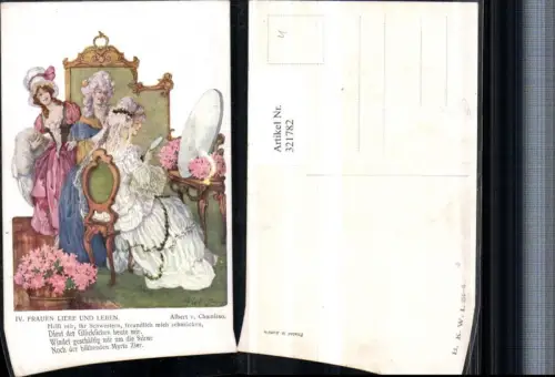 321782,Künstler AK A. Welzl Frauen Liebe u. Leben Hochzeit Rokoko Spielgel pub B.K.W.I. 254euro6