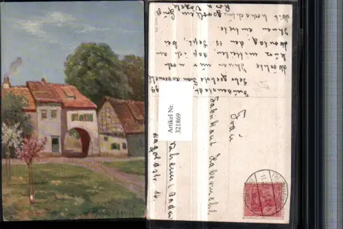 321869,Künstler AK F. A. Kerer Hausansicht Tor Baumblüte