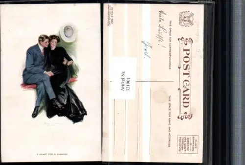 321901,Künstler AK Clarence F. Underwood Heart for a Diamond Liebespaar Frau m. Kleid
