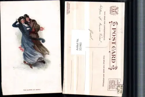 321903,Künstler AK Clarence F. Underwood Glories of March Paar Mantel Hüte