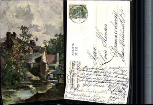 321932,Künstler AK T. Guggenberger Hausansicht Bach Brücke