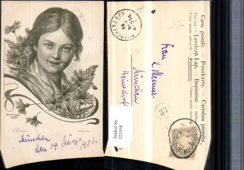 321958,Künstler AK W. Wittmann Kornblume Mädchen Portrait pub M.H. Bayerle 301