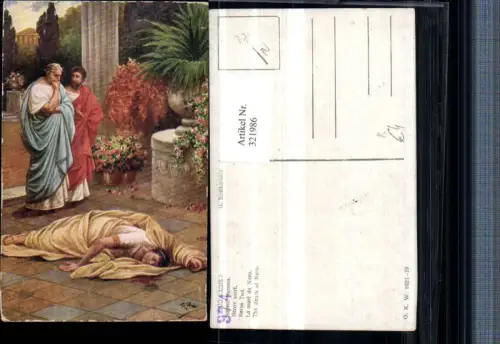 321986,Künstler AK H. Sienkiewicz Neros Tod Leiche Männer Toga