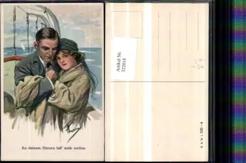 322018,Künstler AK F. Charles Liebespaar Liebe Kopftuch Boot pub B.K.W.I. 353euro4