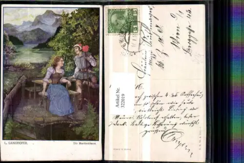 322019,Künstler AK T. Welzl Martinsklause Frau Tracht Mann Stock Bergkulisse pub B.K.W.I. 252euro5