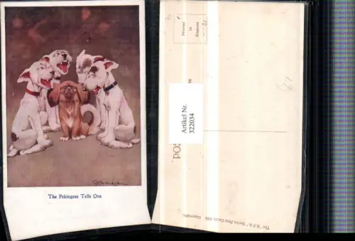 322034,Künstler AK The Pekingese Tells one Hunde Hund lachen