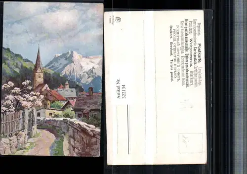 322134,Künstler AK Splitgerber jr. Dorfansicht Kirche Bergkulisse