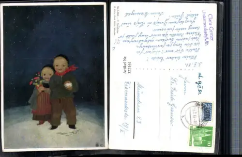 322161,Künstler AK F. Reinthaler Kinder m. Hauben Schal Blumen Schneeball