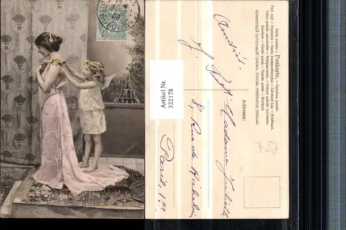 322178,Künstler AK Frau m. Kleid Mädchen Engel