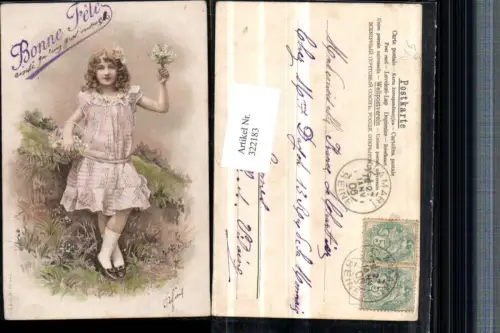 322183,Künstler AK Mädchen m. Kleid Blumen Korb