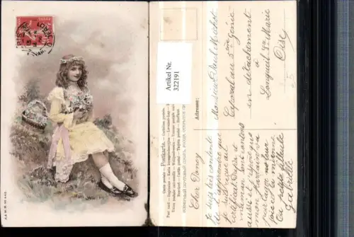 322191,Künstler AK Mädchen m. Kleid Blumenkranz Blumen Korb