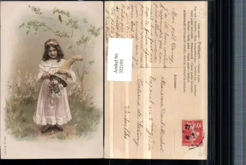 322193,Künstler AK Mädchen m. Kleid Haarband Horn Blumen