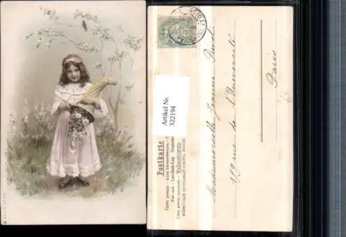 322194,Künstler AK Mädchen m. Kleid Haarband Horn Blumen