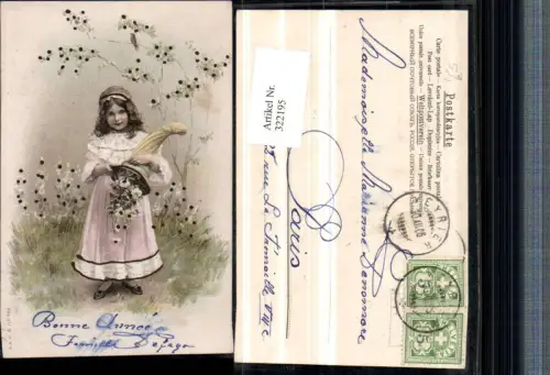 322195,Künstler AK Mädchen m. Kleid Haarband Horn Blumen