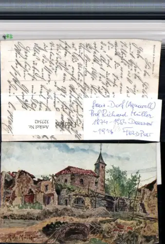 327542,Künstler AK Richard Müller Dorf Kirche Feldpost 1918