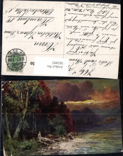 362492,Künstler Ak F. Bayerlein Frau a. Wasser Wald Landschaft Stimmungsbild