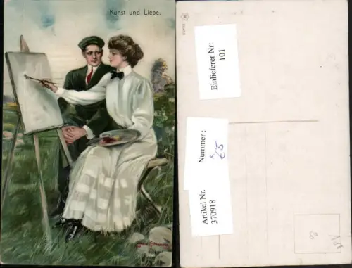 370918,Künstler AK Clarence F. Underwood Kunst u. Liebe Künstlerin Malerin Palette Staffelei Pinsel