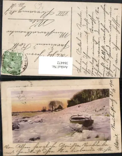 384472.Künstler AK Winterlandschaft Eis Boot