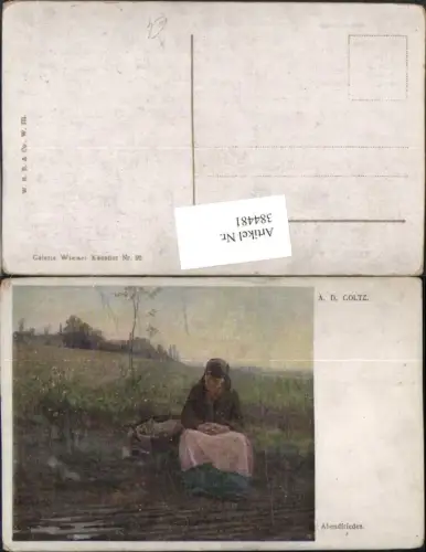 384481.Künstler AK A. D. Goltz Abendfrieden Frau b. Beten Feld Wiese