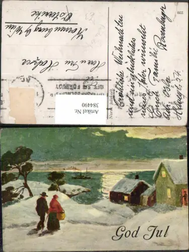 384490.Künstler AK Winterlandschaft Fischerdorf Häuser Dampfer