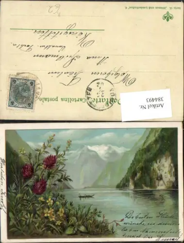 384493.Künstler AK Königssee See b. Schönau Bergkulisse Blumen