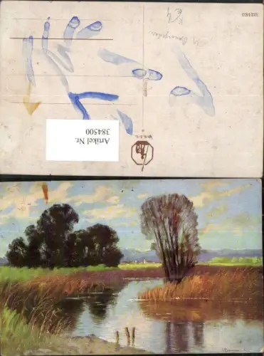 384500.Künstler AK M. Baumgartner Landschaft Gewässer Bäume