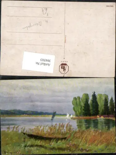 384503.Künstler AK M. Baumgartner Landschaft See Segelboote