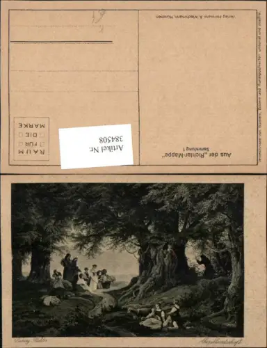 384508.Künstler AK Ludwig Richter Abendlandschaft Personen pub A. Wiechmann