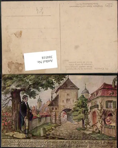 384518.Künstler AK Fr. Courths Stadt Tor Turm Wanderer