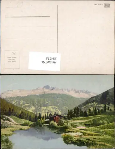 384575.Künstler AK Landschaft Teich Hüte Bergkulisse