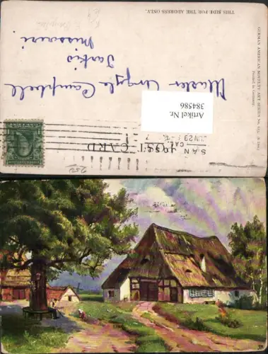 384586.Künstler AK F. Bayerlein Häuser Baum