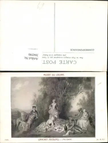 384590.Künstler AK Lancret Nicolas Musee Louvre L'Automne Personen Picknick Esel