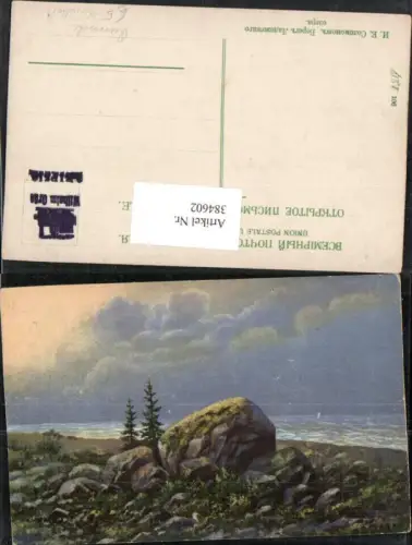 384602.Russische Künstler AK Landschaft Steine Felsen Strand