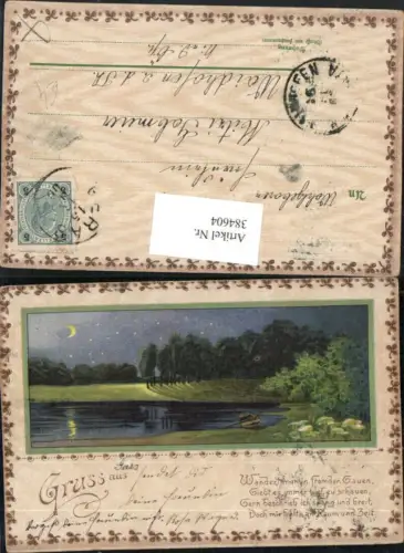 384604.Künstler AK Landschaft Teich Boot Mondschein Passepartout