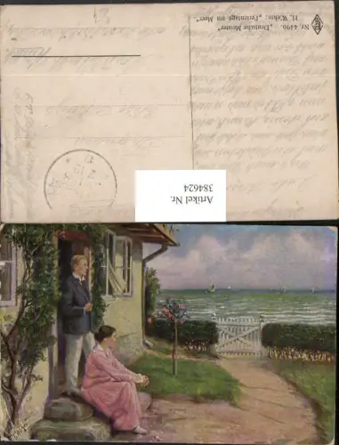384624.Künstler AK H. Wehm Ferientage am Meer Mann Frau Tür Strand