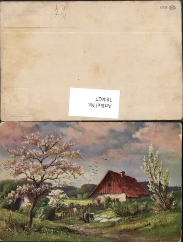 384627.Künstler AK J. Forsberg Landschaft Haus Baumblüte