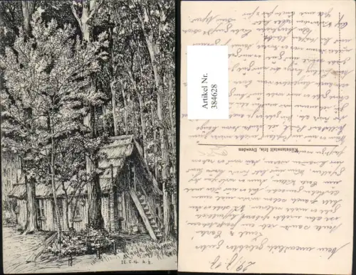 384628,Künstler AK Wald Waldhütte Hütte pub Kunstanstalt Iris Dresden