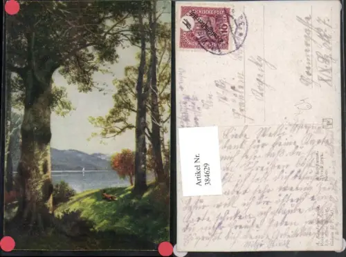 384629,Künstler AK A. Kaufman Ein stiller Winkel Landschaft See Bergkulisse