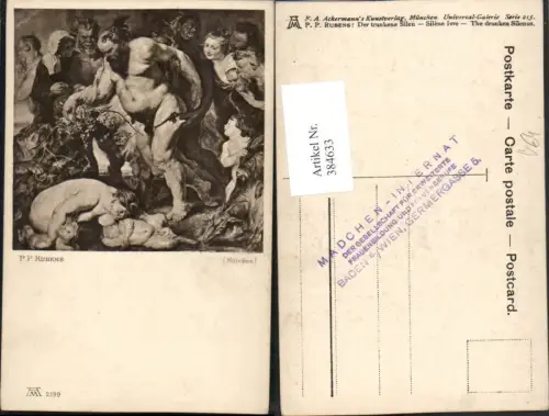 384633,Künstler AK P. P. Rubens Der trunkene Silen Personen nackter Mann pub A. Ackermann 2199