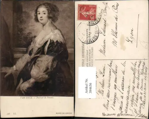 384636,Künstler AK Van Dyck Musee Louvre Portrait de Femme Frau m. Kleid