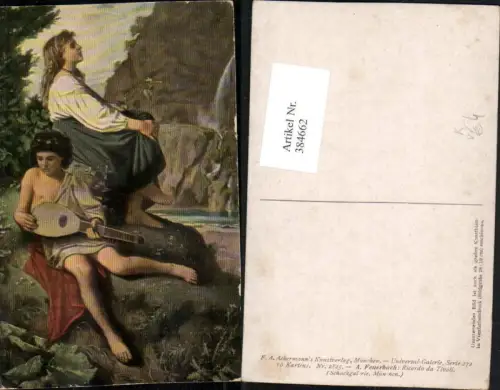 384662,Künstler AK A. Feuerbach Ricorde da Tivoli Junge m. Mandoline pub A. Ackermann 2825