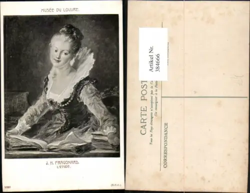 384666,Künstler AK J. H. Fragonard Musee Louvre L'Etude Mädchen Portrait Buch