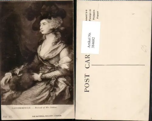 384682,Künstler AK Gainsborough Portrait of Mrs Siddons Frau m. Hut Pelz
