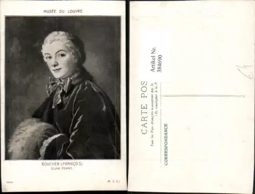 384690,Künstler AK Francois Boucher Musee Louvre Jeune Femme Frau Portrait Muff