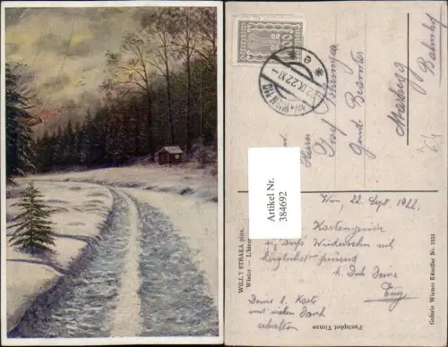 384692,Künstler AK Willy Straka Winter l'Hiver Winterlandschaft