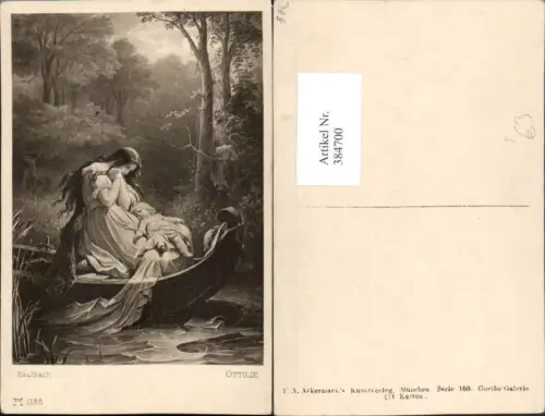 384700,Künstler AK Kaulbach Ottilie Frau m. Kleid Baby Kind Boot pub A. Ackermann 1288