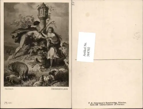384702,Künstler AK Kaulbach Heideröslein Paar Liebe Hirte Bildstock Schafe pub A. Ackermann 1190