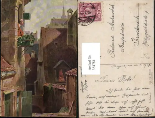384781,Künstler AK K. Spitzweg Der Hypochonder Mann Fenster Gasse