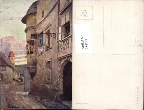 384793,Künstler AK E. F. Hofecker Stadt Gebäude Erker Straßenansicht pub B.K.W.I. 603euro10