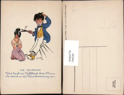 394249,Künstler AK H. Loutan Die Teuerung Humor Kalbfleisch Verschwendung